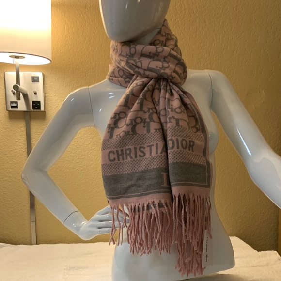 Dior Pink and Gray Logo Scarf - Picture 1 of 1